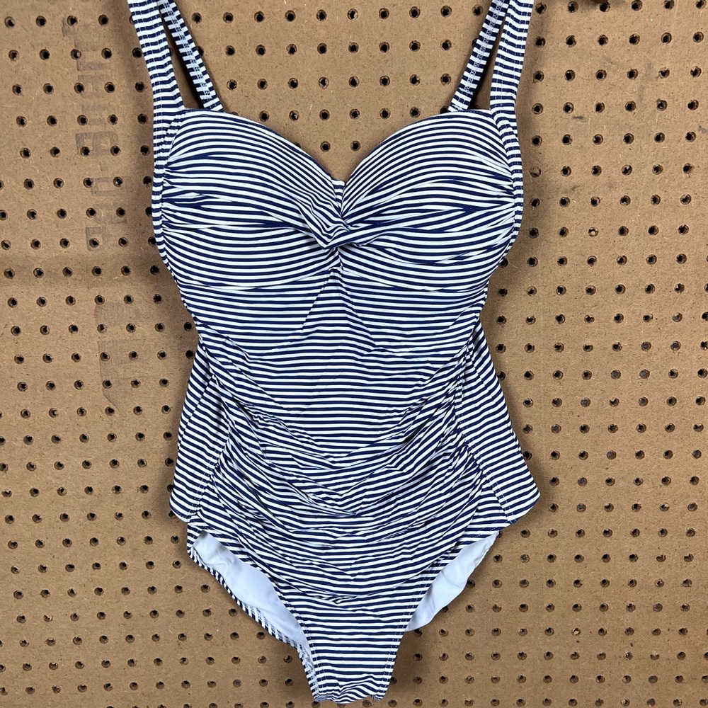 Nip Tuck Sorrento Navy White Striped One Piece Adjustable Straps Size 8 - Picture 2 of 9